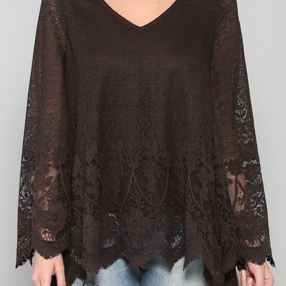 LAST CHANCE $5 SALE Dark Chocolate Lace Blouse - Picture 3 of 9